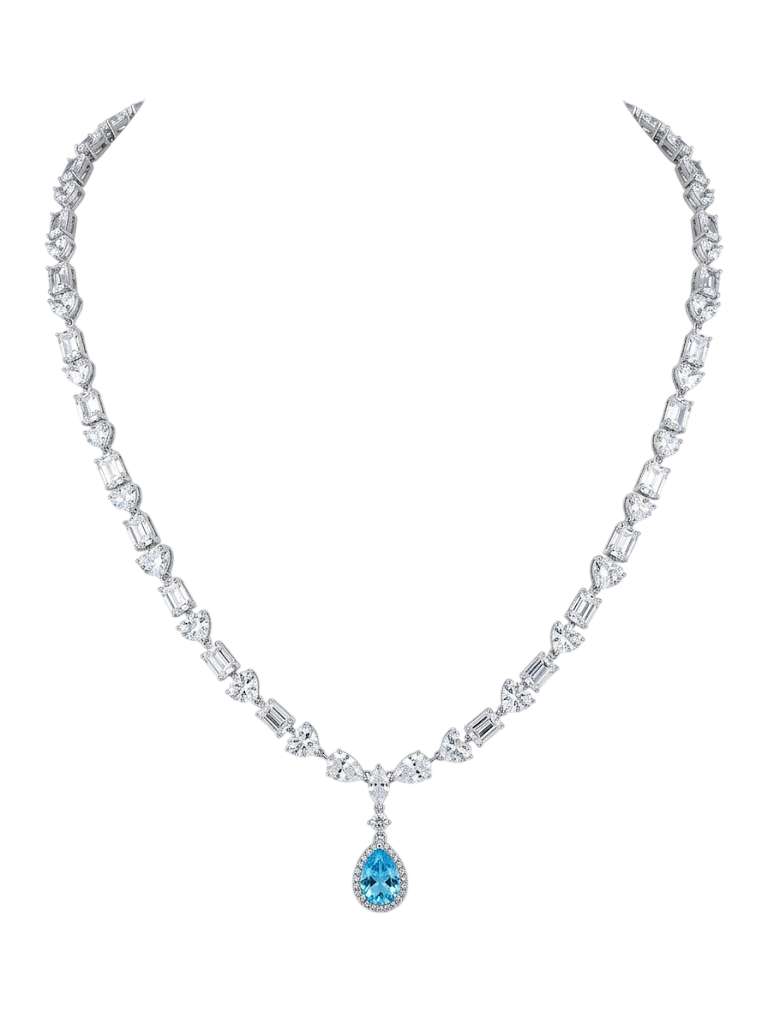Radiant Azure Pear-Drop Statement Necklace