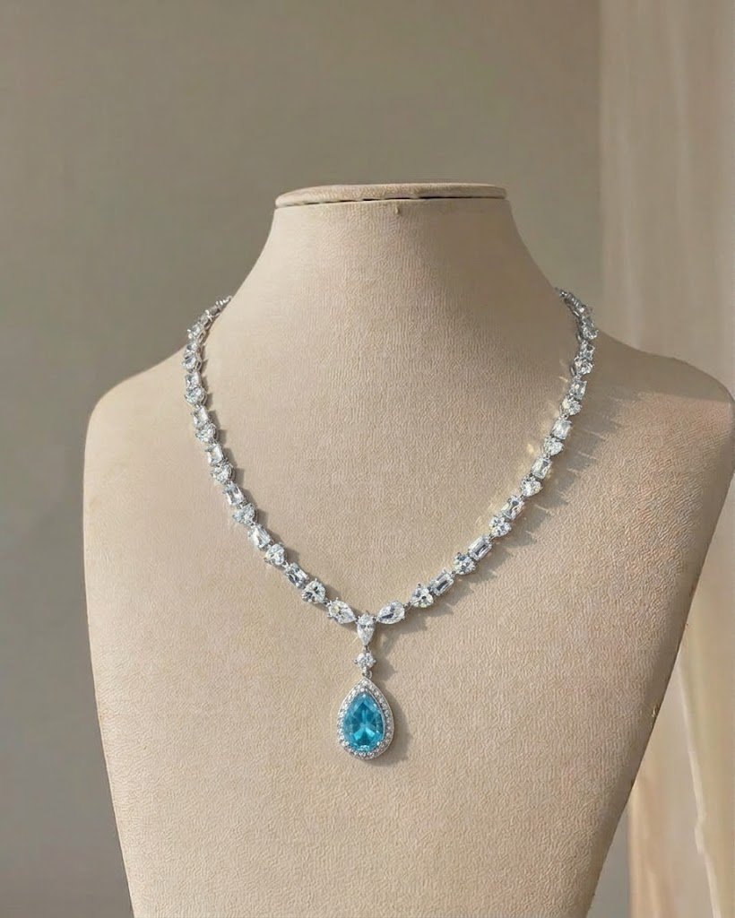 Radiant Azure Pear-Drop Statement Necklace