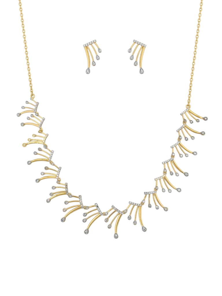 Golden Sunburst Fringed Necklace and Earring Set