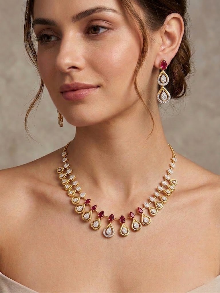Regal Ruby and Diamond Teardrop Statement Set