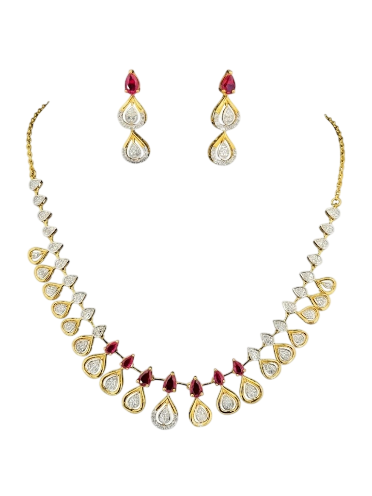 Regal Ruby and Diamond Teardrop Statement Set