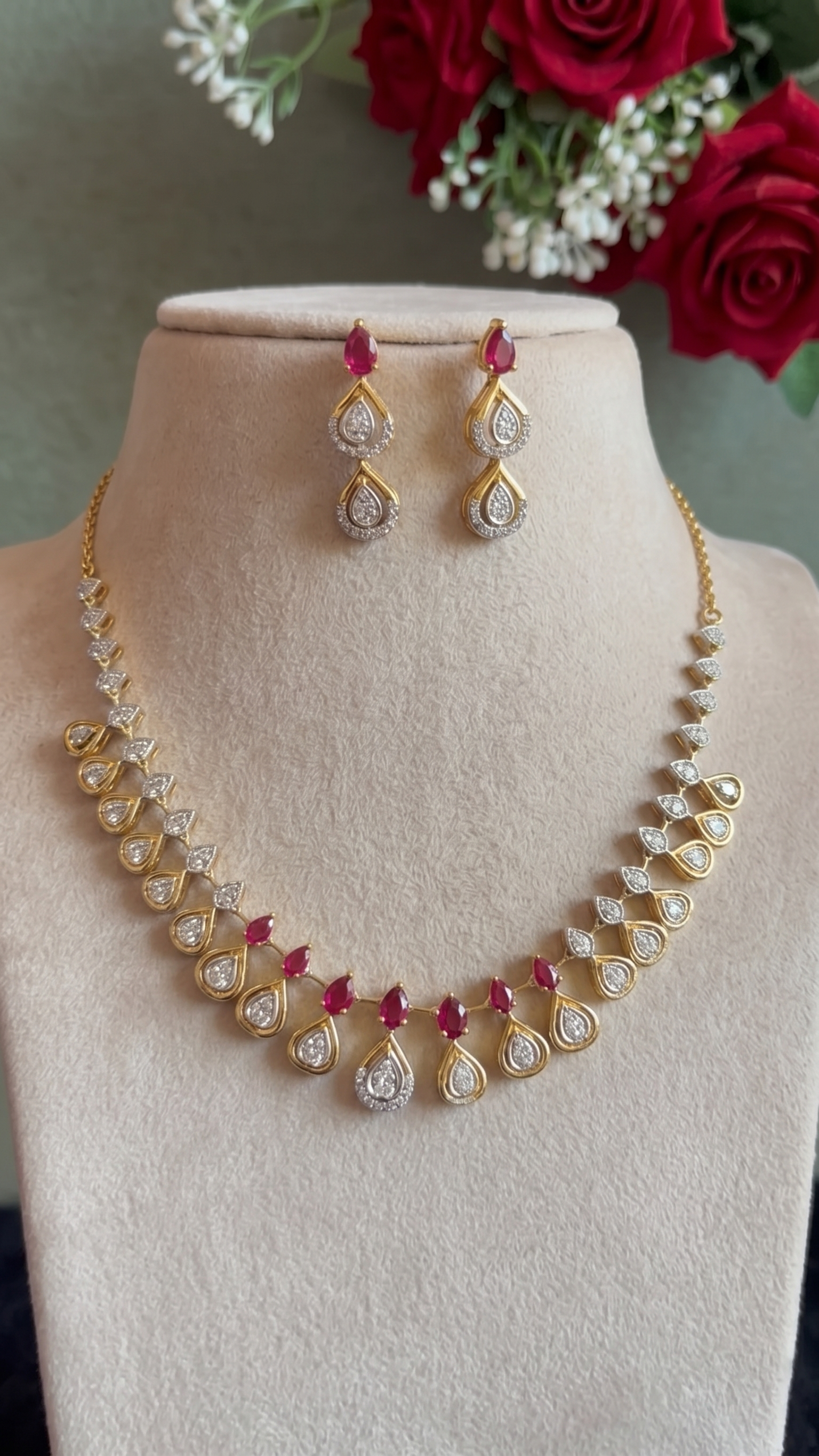 Regal Ruby and Diamond Teardrop Statement Set