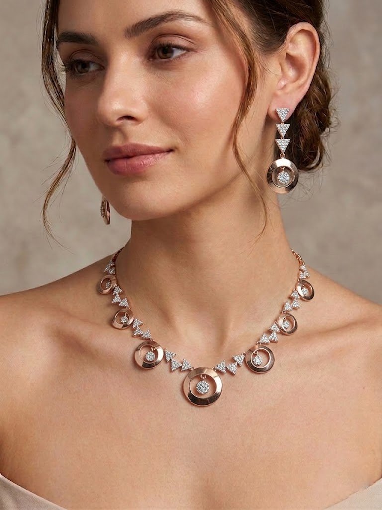 Minimalist Open-Circle Pavé Necklace and Earring Set