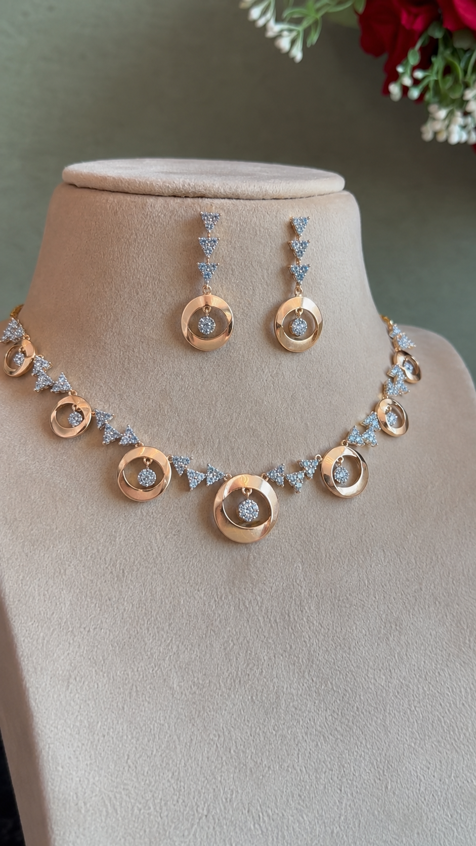 Minimalist Open-Circle Pavé Necklace and Earring Set