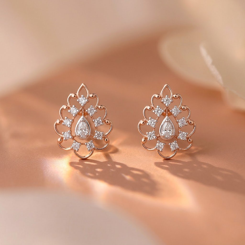 Ornate Filigree Teardrop Stud Earrings