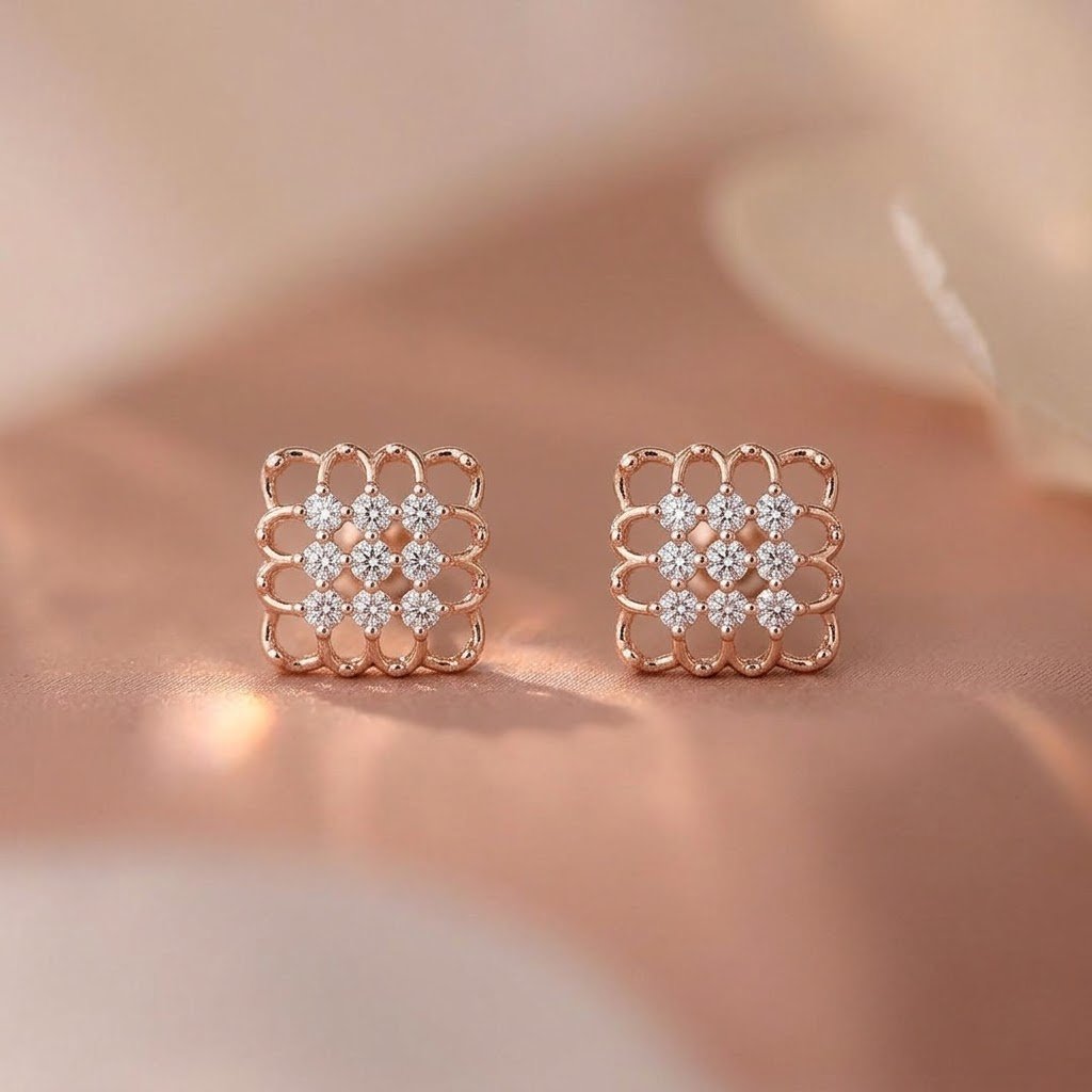 Geometric Grid Stud Earrings