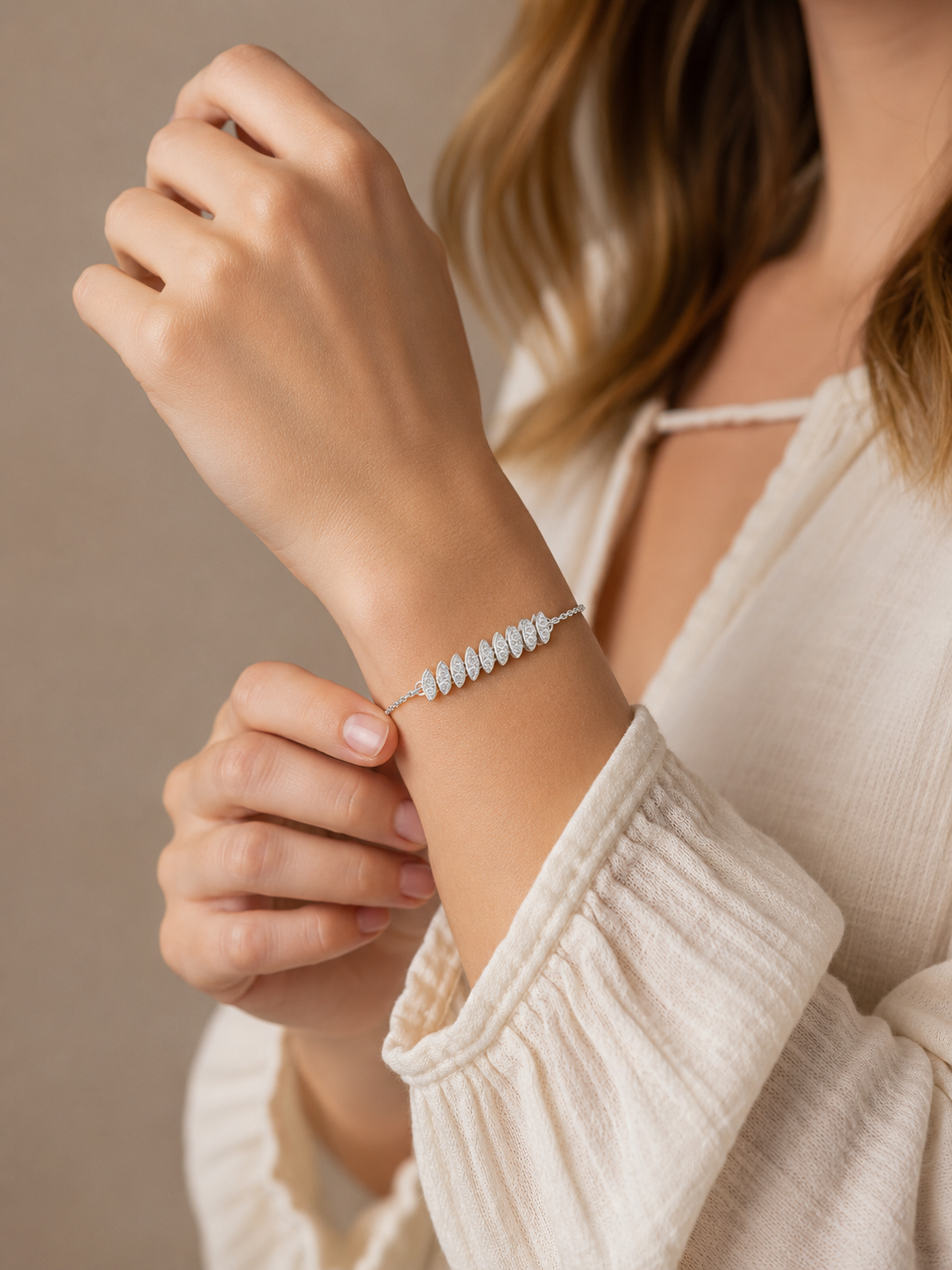 Radiant Marquise Cluster Link Silver Bracelet