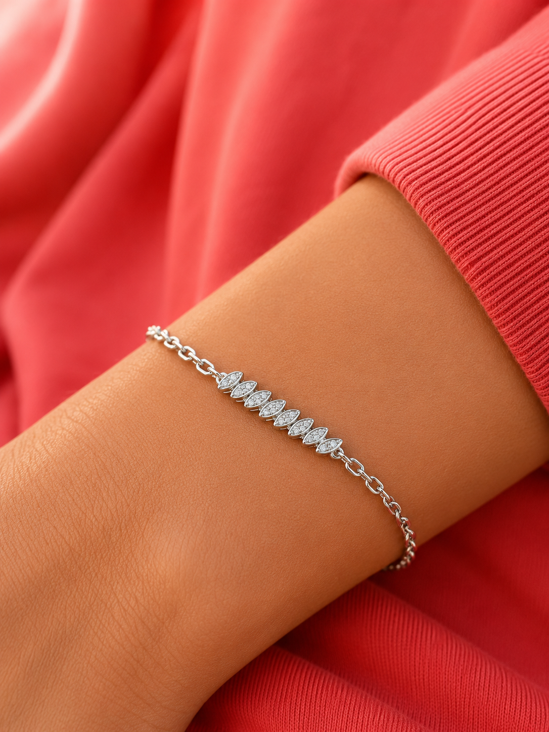 Radiant Marquise Cluster Link Silver Bracelet
