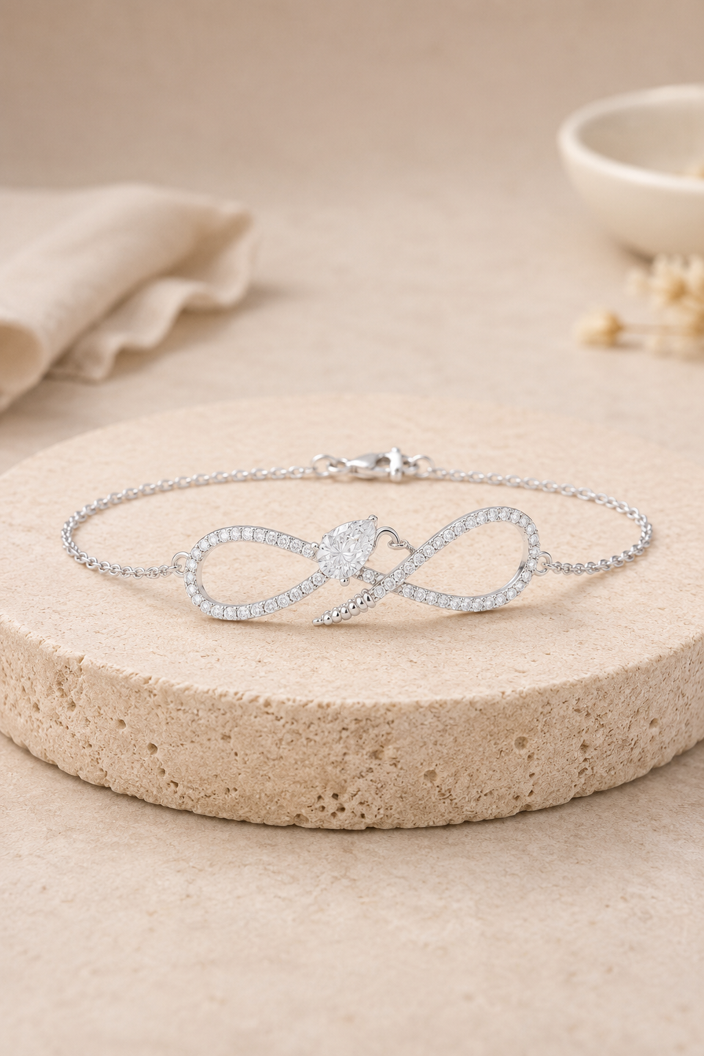 Pavé Infinity & Pear-Cut Centerpiece Silver Bracelet