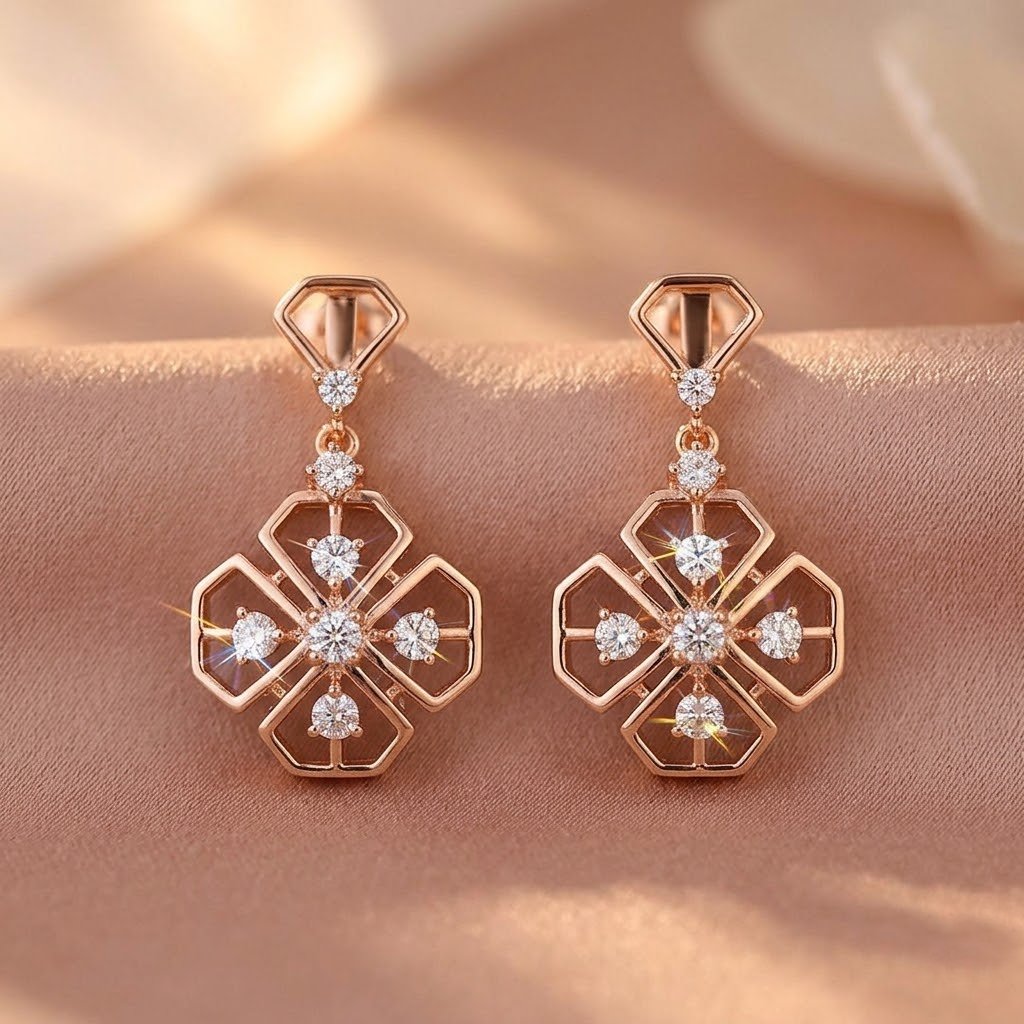 Geometric Floral Drop Stud Earrings
