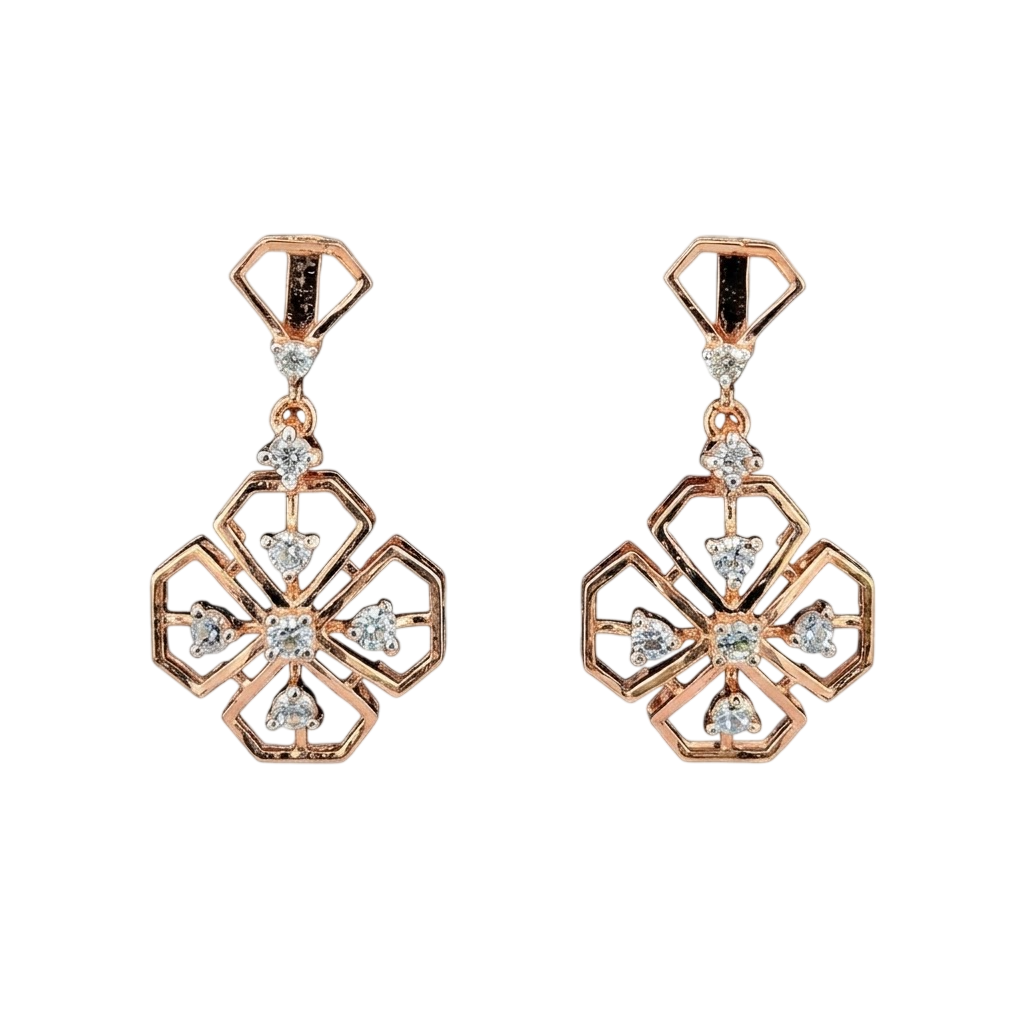 Geometric Floral Drop Stud Earrings