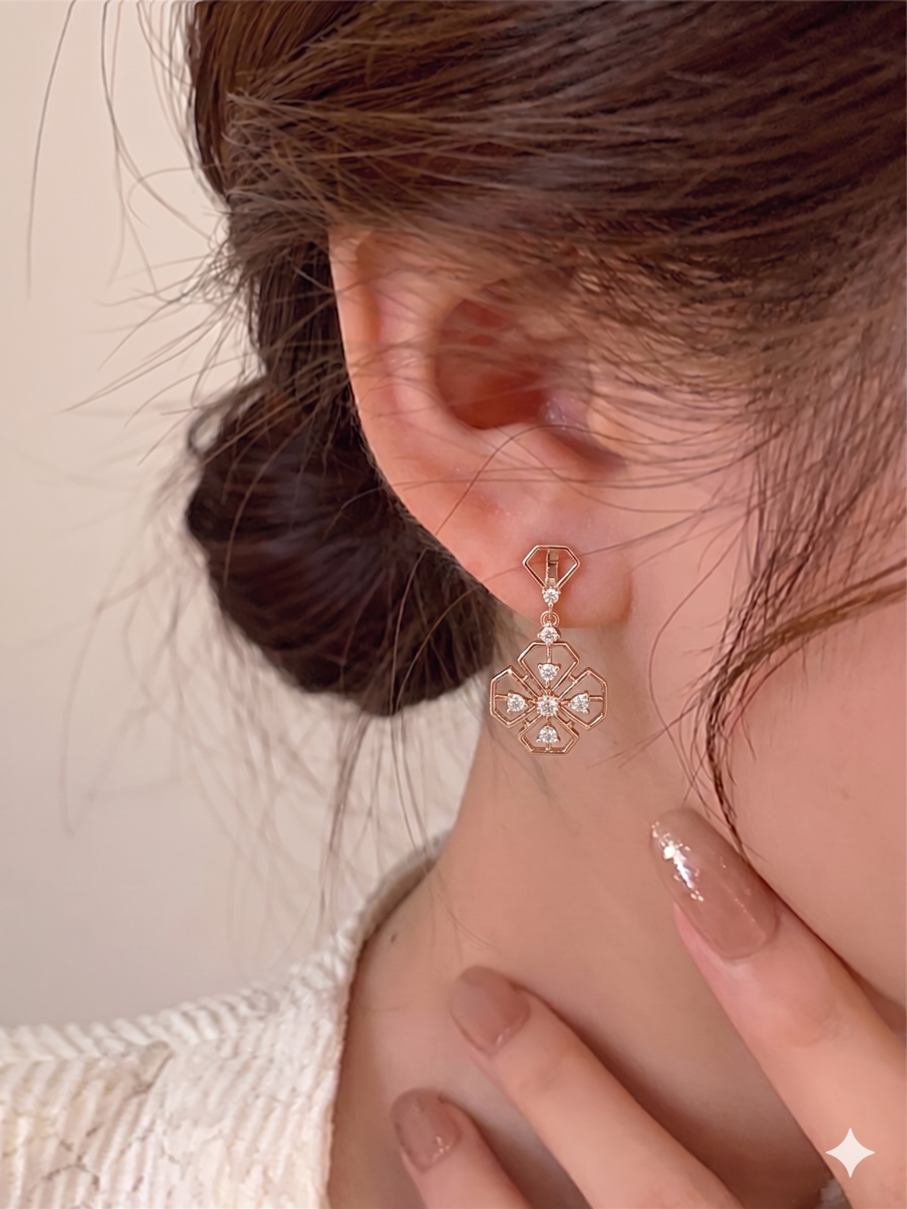 Geometric Floral Drop Stud Earrings