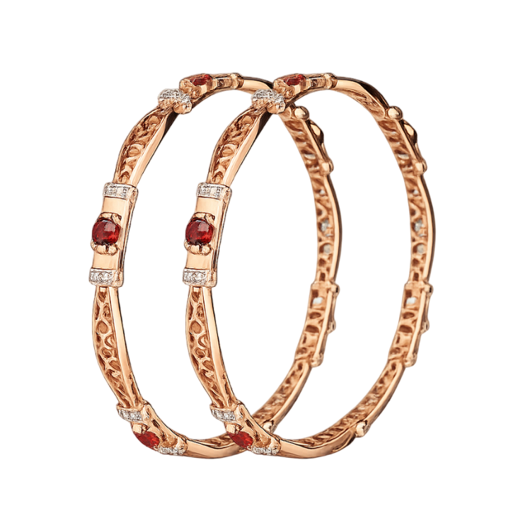 Ruby-Studded Floral Rose Gold Bangles