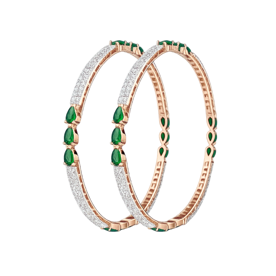 Emerald-Encrusted Dual-Tone Luxury Bangles