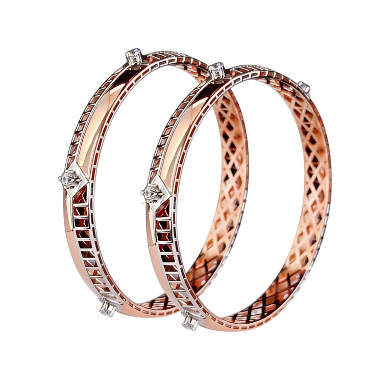 Radiant Geometric Lattice Rose-Gold Bangles