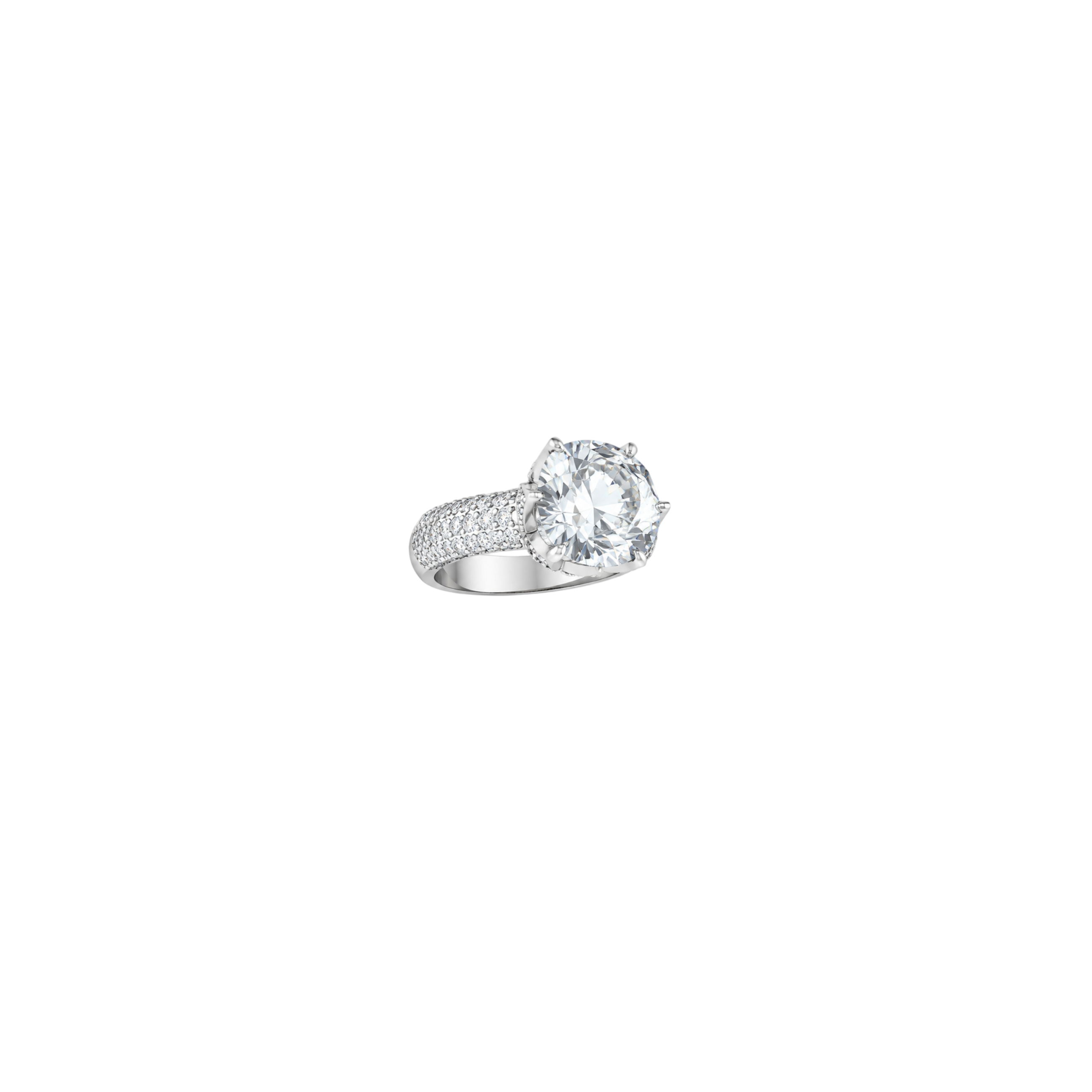 Magnificent Multi-Row Pavé Grand Solitaire Ring