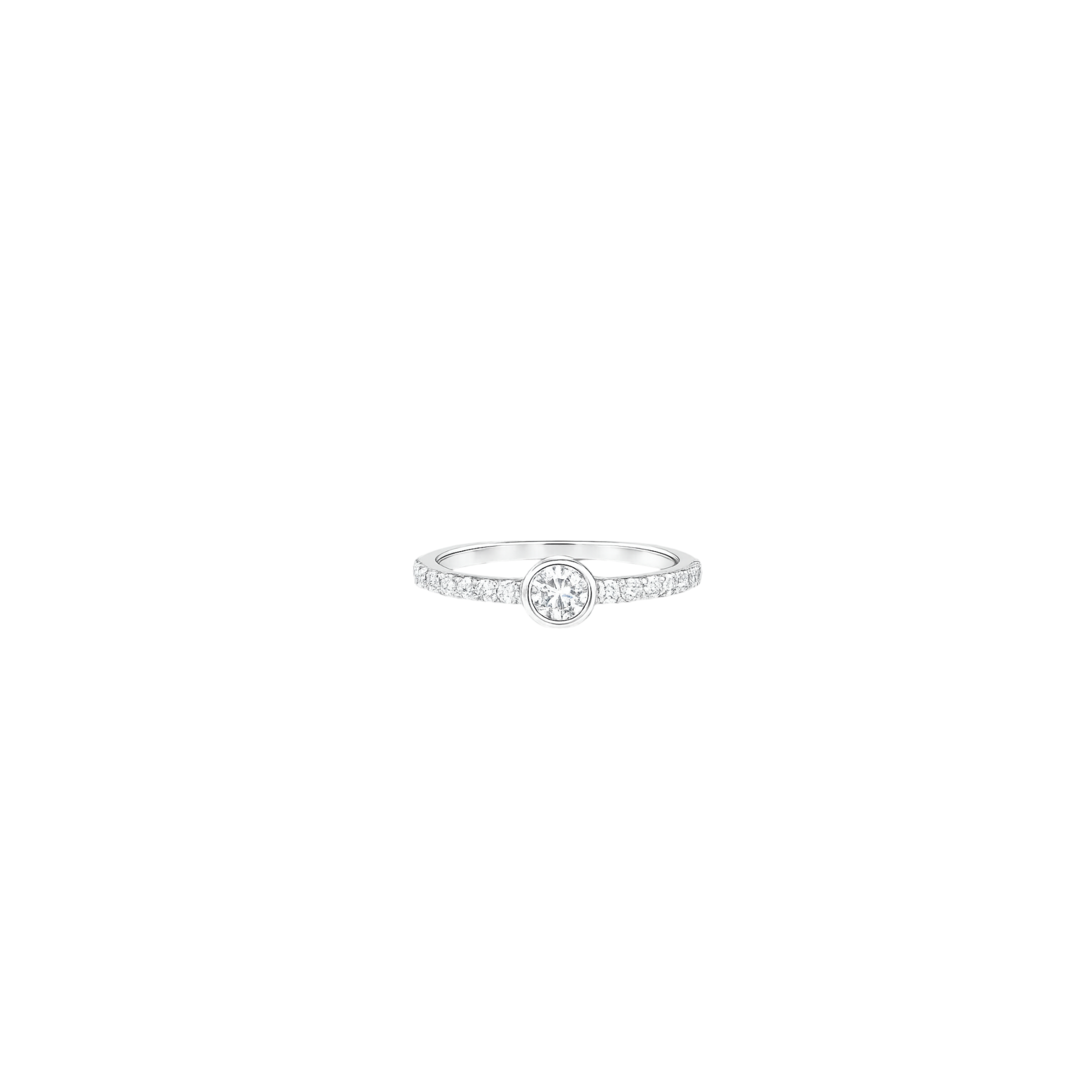 Dainty Bezel-Set Round Diamond Ring with Pavé Band