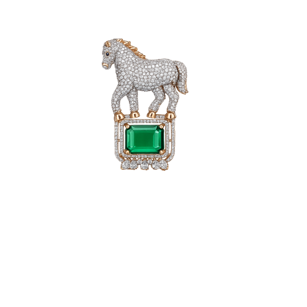 Grand Equestrian Emerald Pedestal Brooch