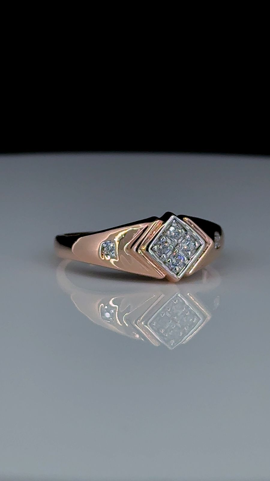 Rose Gold Diamond Square 925 Silver Ring