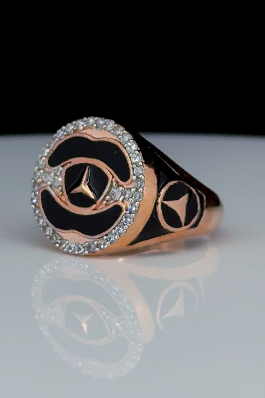 Royal Black & Rose Gold Emblem 925 Silver Ring