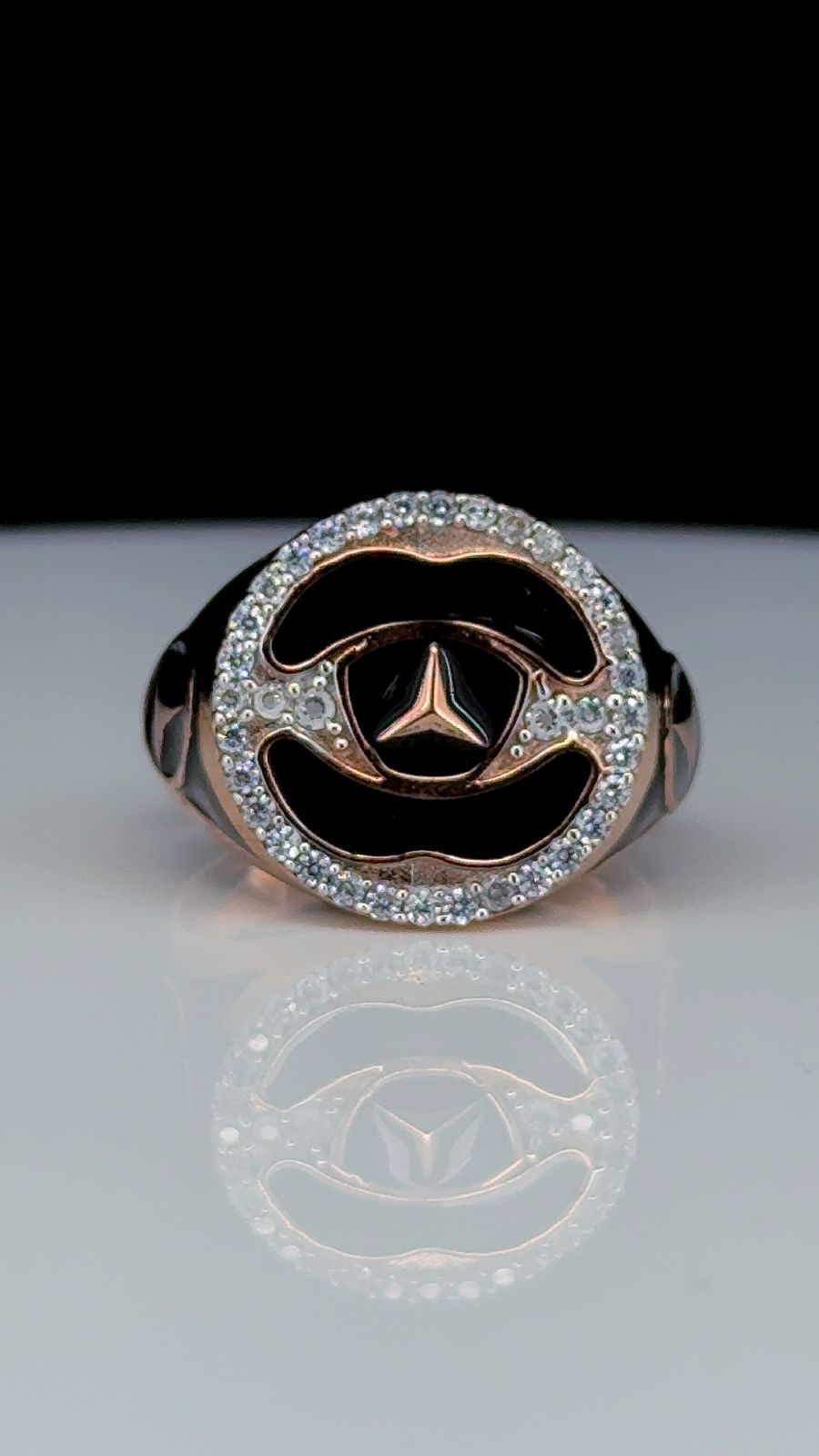 Royal Black & Rose Gold Emblem 925 Silver Ring