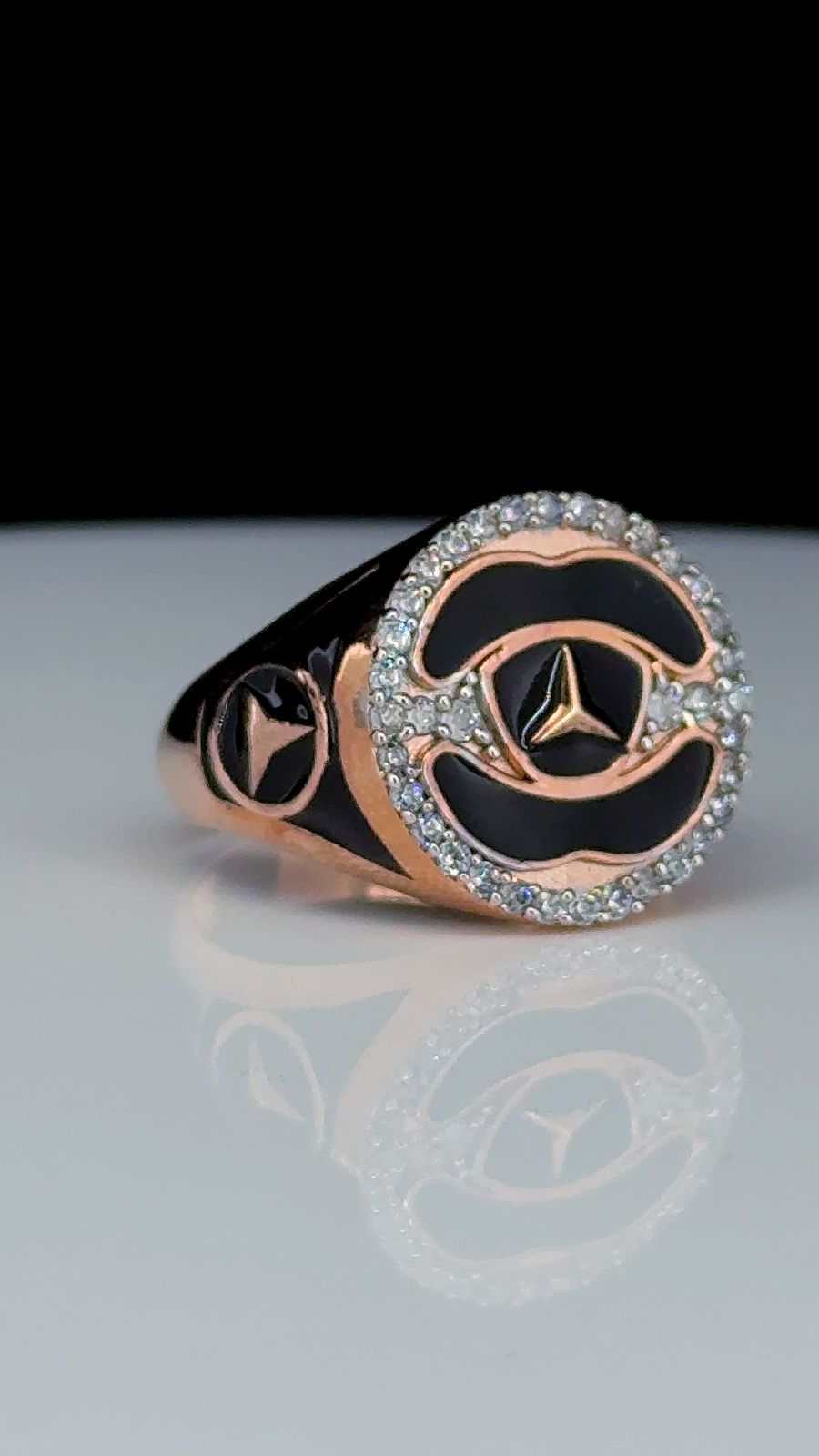 Royal Black & Rose Gold Emblem 925 Silver Ring