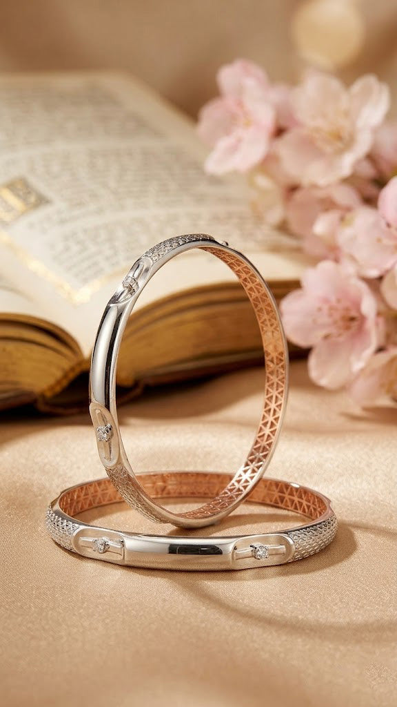 Sleek Rhodium-Plated Dual-Tone Elegance Bangles