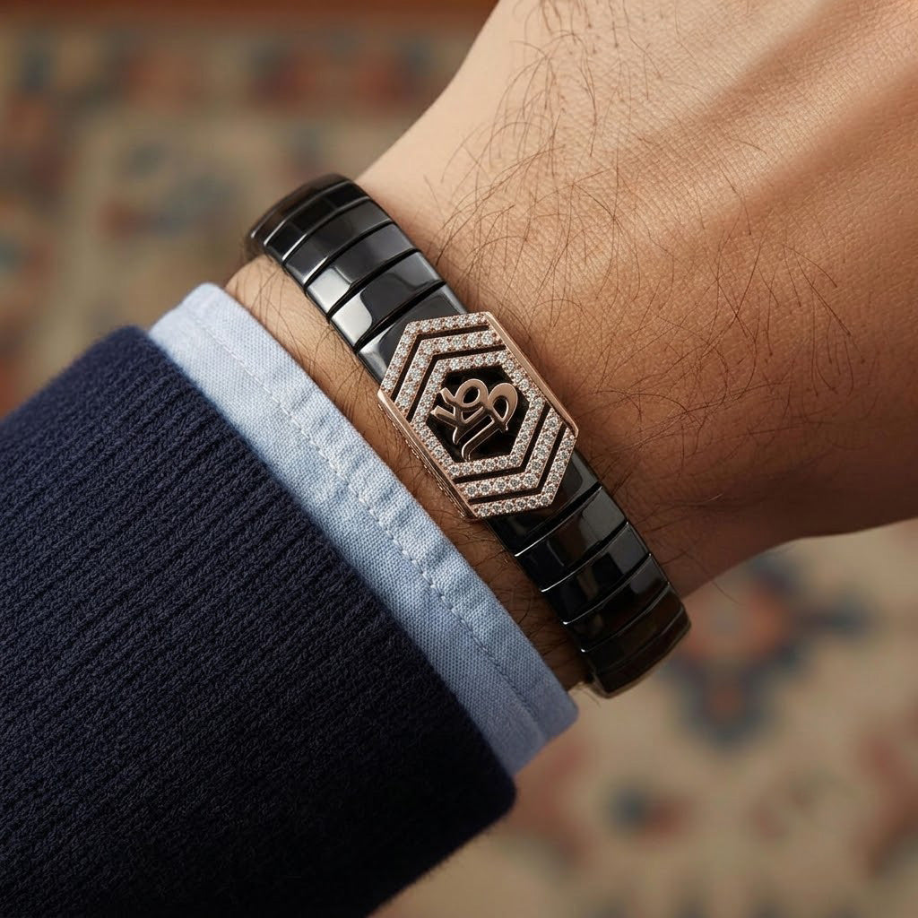 Modern "Shree" Ceramic & Rose Gold Statement Bracelet