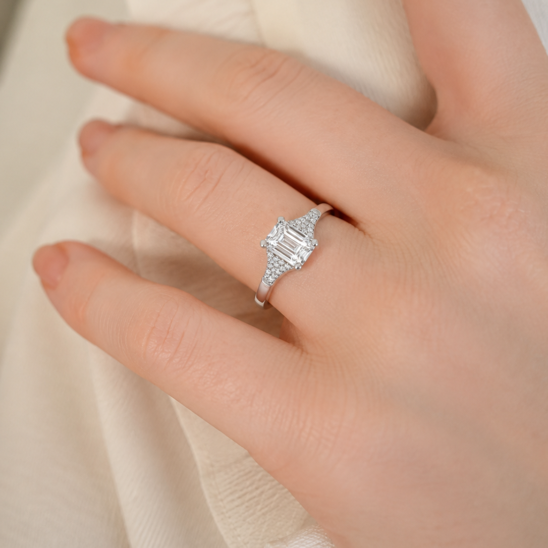 Elegant Emerald-Cut Pavé-Accented Engagement Ring