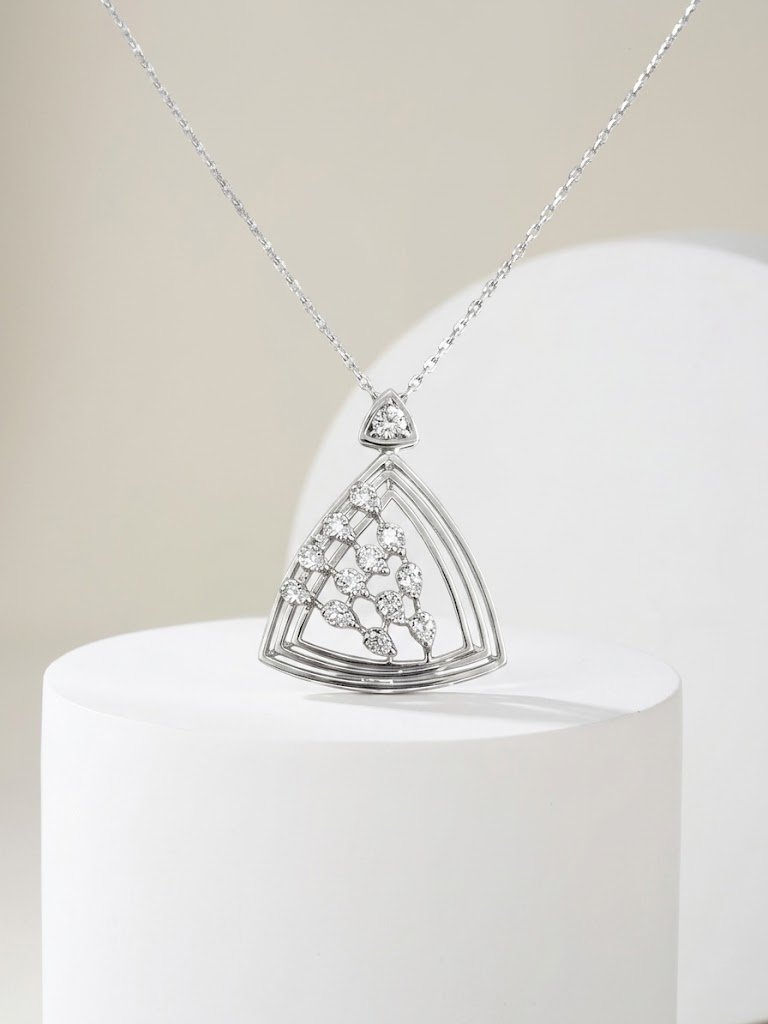 Contemporary Art Deco Shield Pendant Necklace
