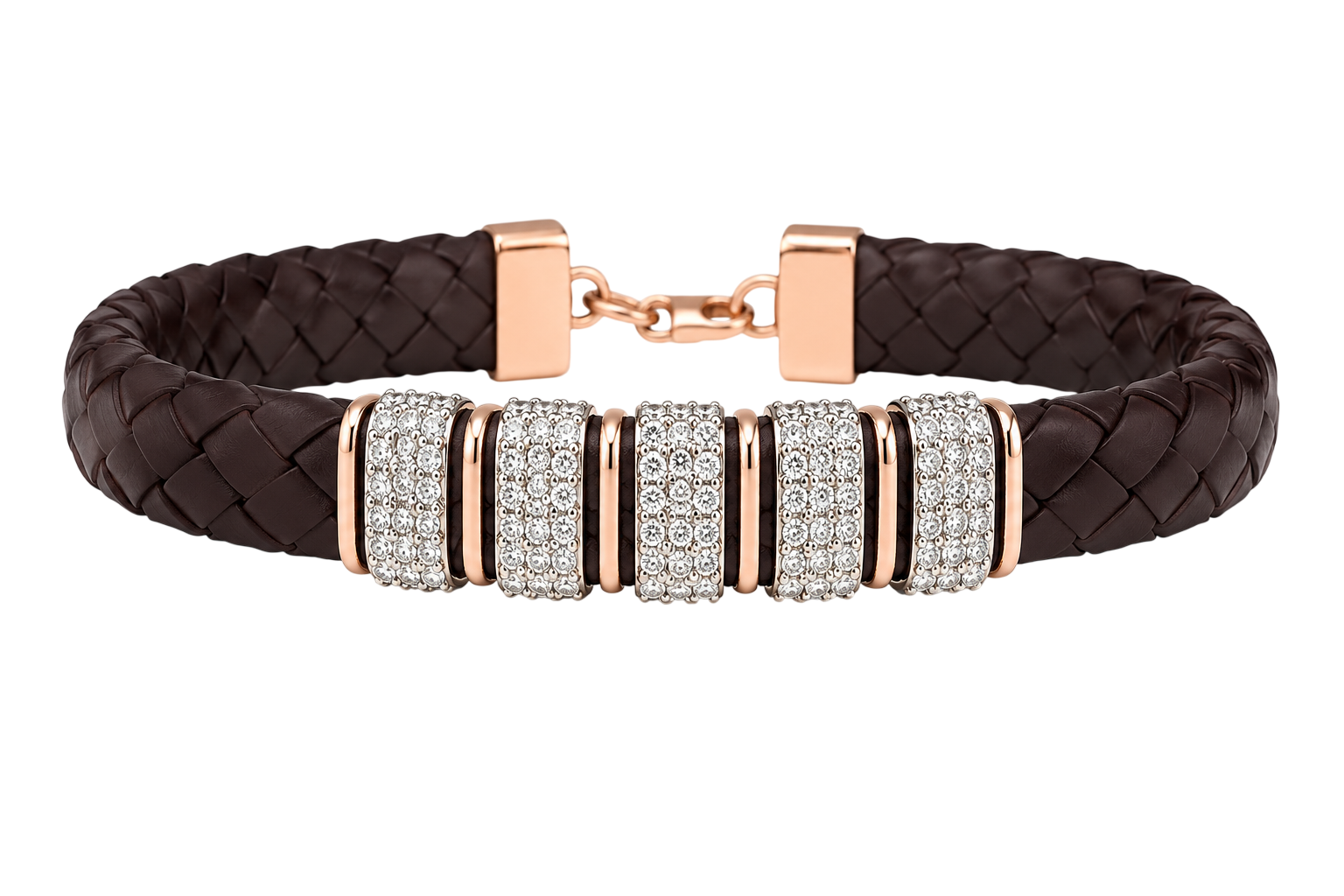 Sophisticated Dark Brown Leather and Pave-Set Bracelet