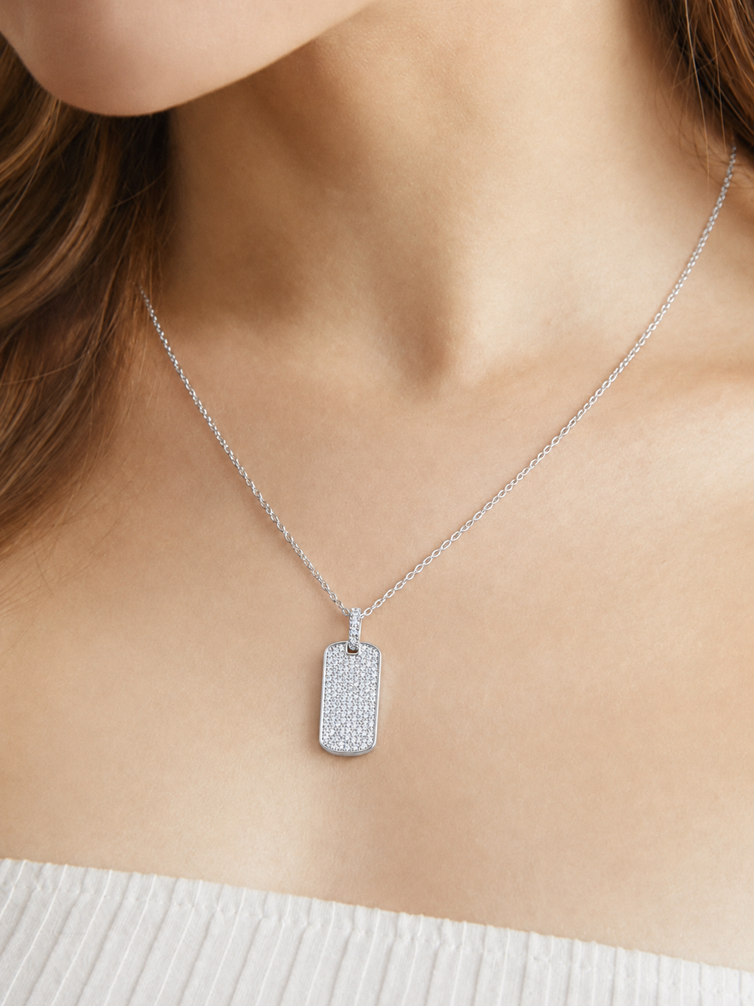 Full Pavé Dog Tag Statement Pendant