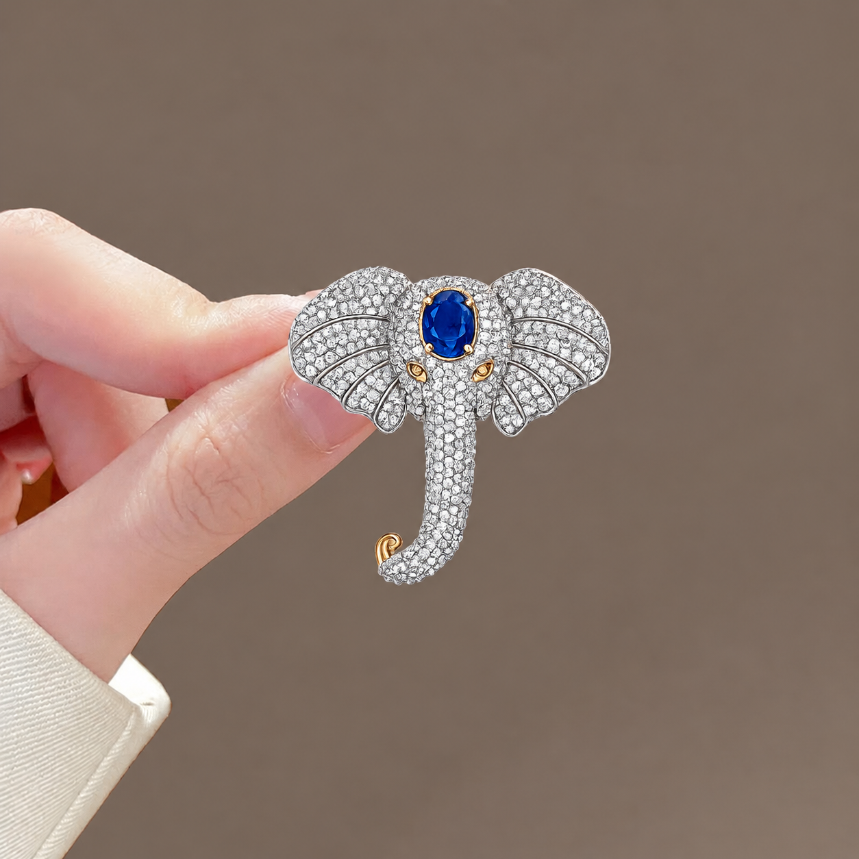 Majestic Royal Elephant Blue Sapphire Brooch