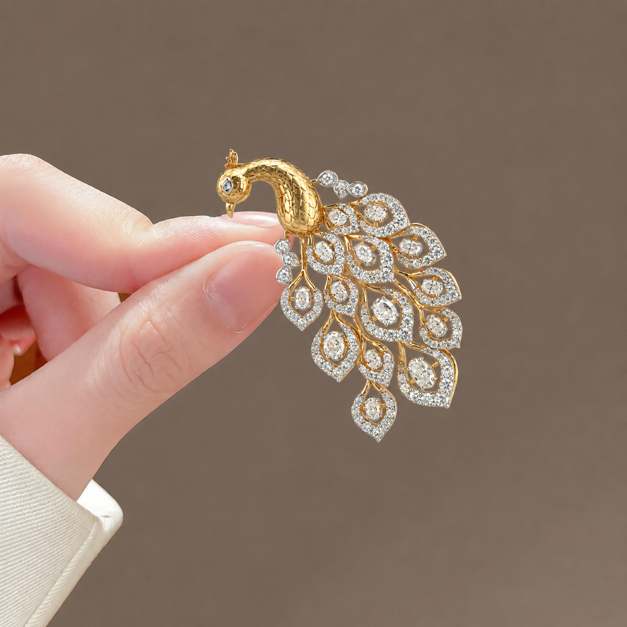 Exquisite Diamond-Embellished Peacock Statement Brooch