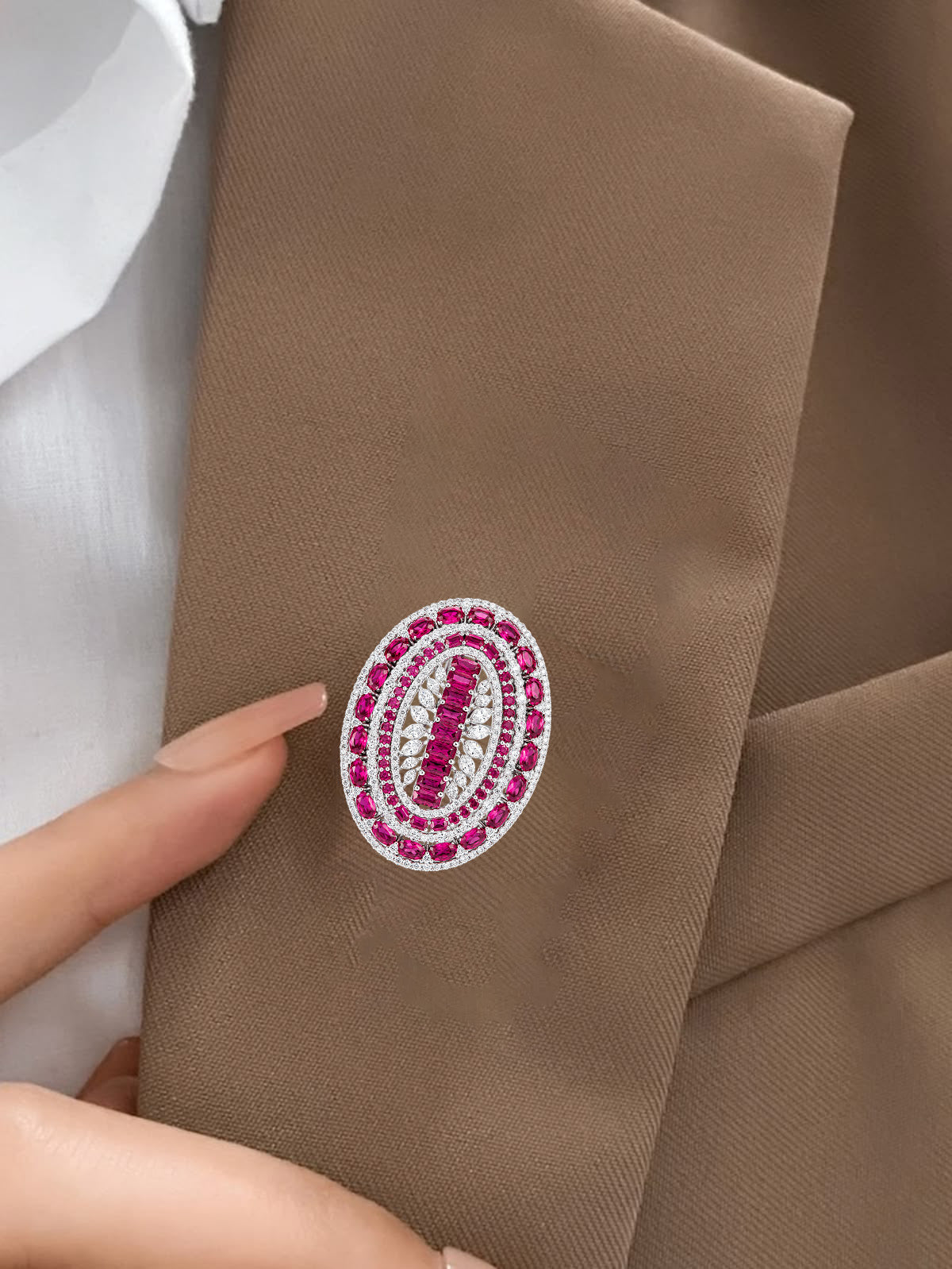 Royal Ruby and Crystal Oval Statement Ring