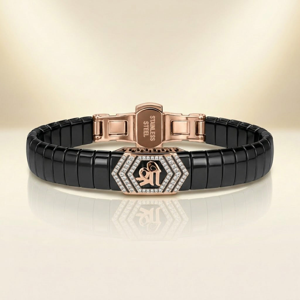 Modern "Shree" Ceramic & Rose Gold Statement Bracelet