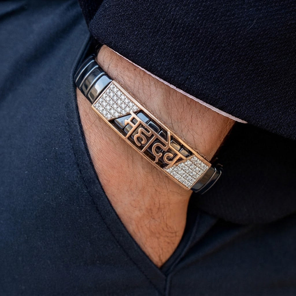 Mahadev Rose Gold and Black Ceramic Spiritual Bracelet