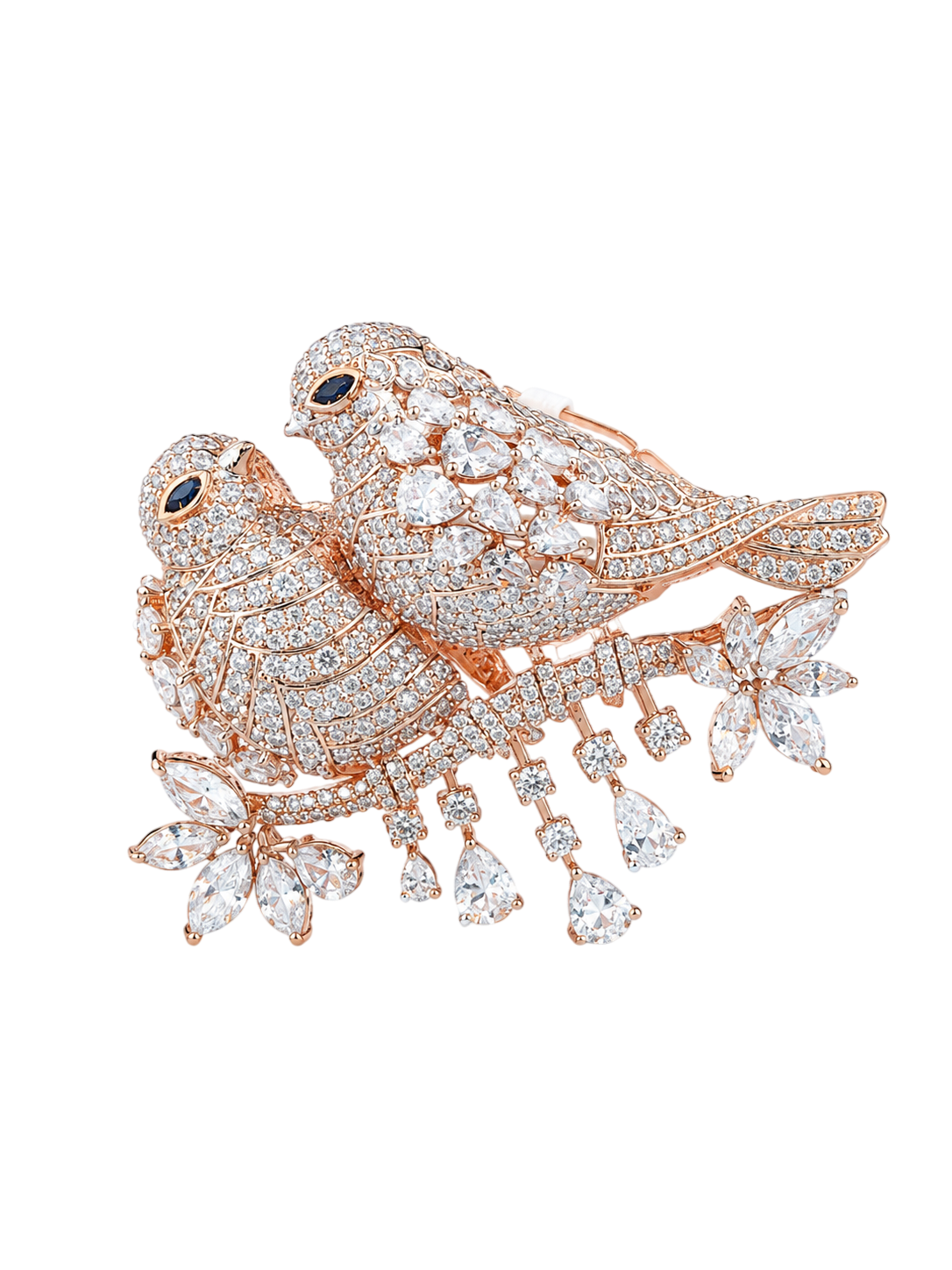 Enchanting Lovebirds Gem-Studded Brooch
