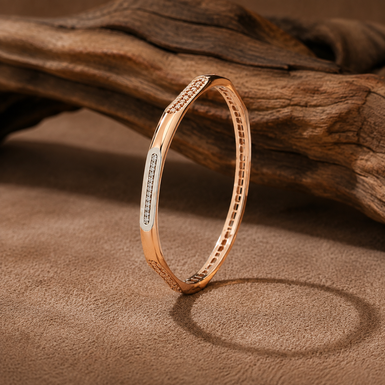 Modern Sleek Pavé-Accent Solid Bangle