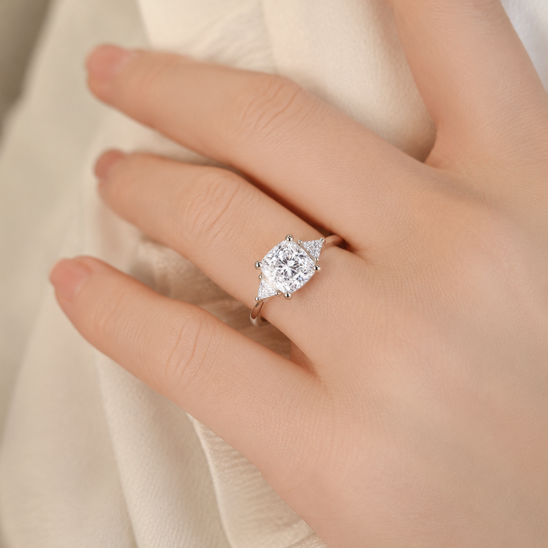 Elegant Cushion-Cut Three-Stone Solitaire Ring
