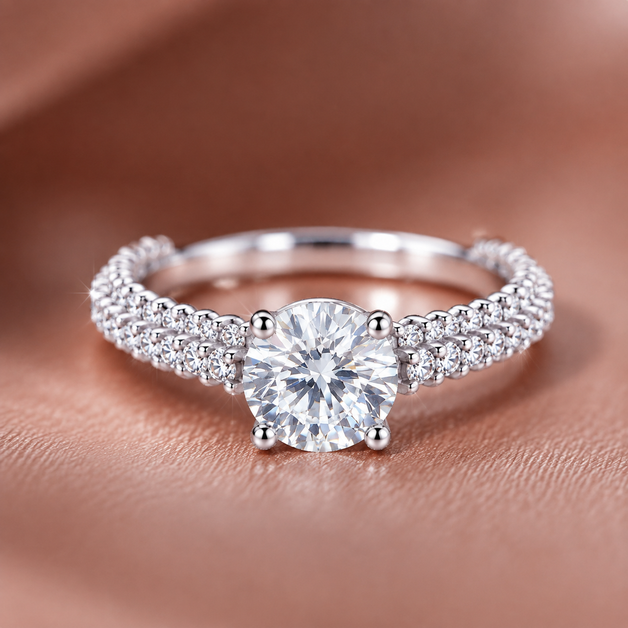 Brilliant Double-Row Pave Diamond Engagement Ring