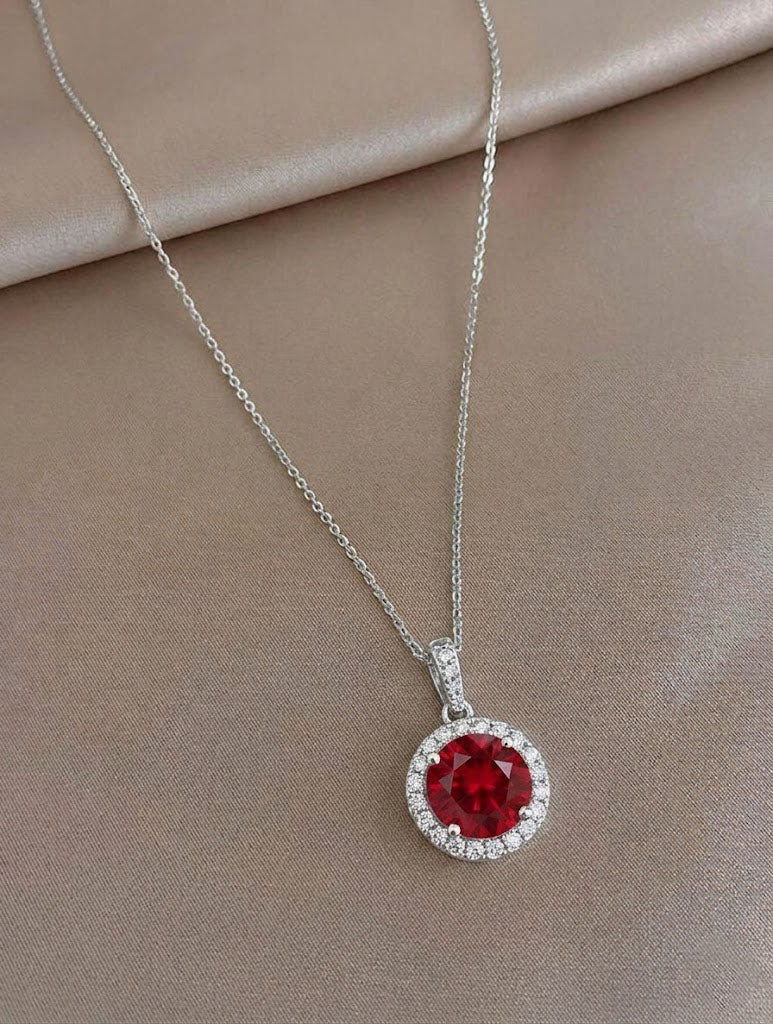 Classic Round Ruby Halo Pendant