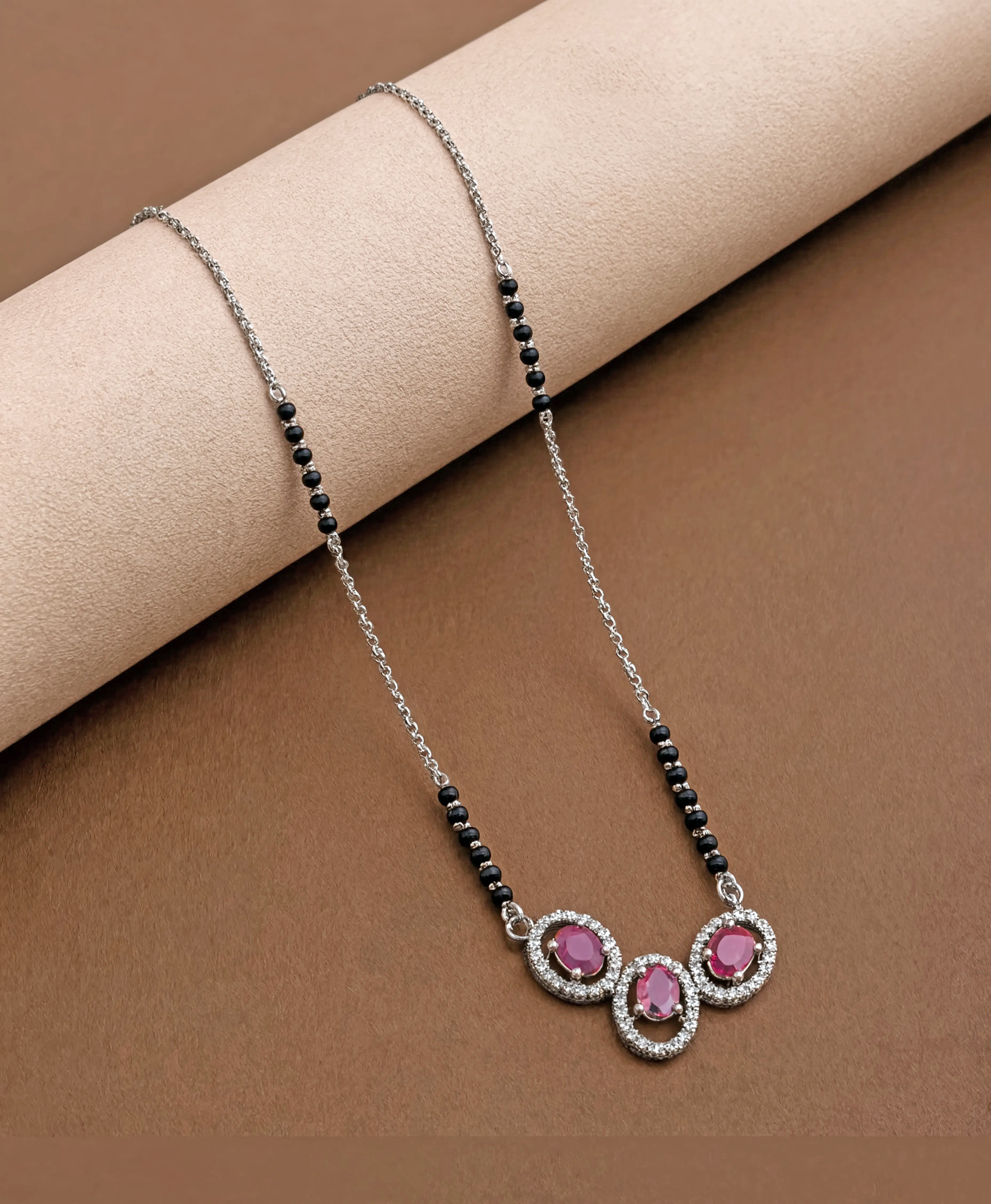 Elegant Triple-Oval Ruby Mangalsutra