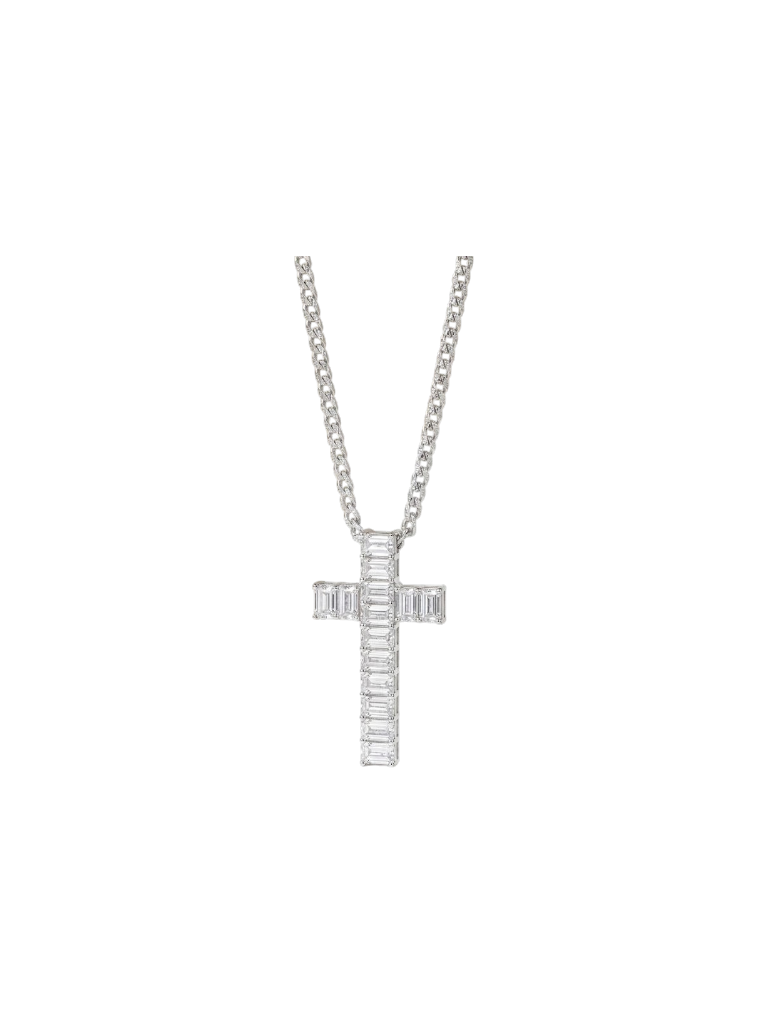 Baguette-Cut Diamond Cross Pendant