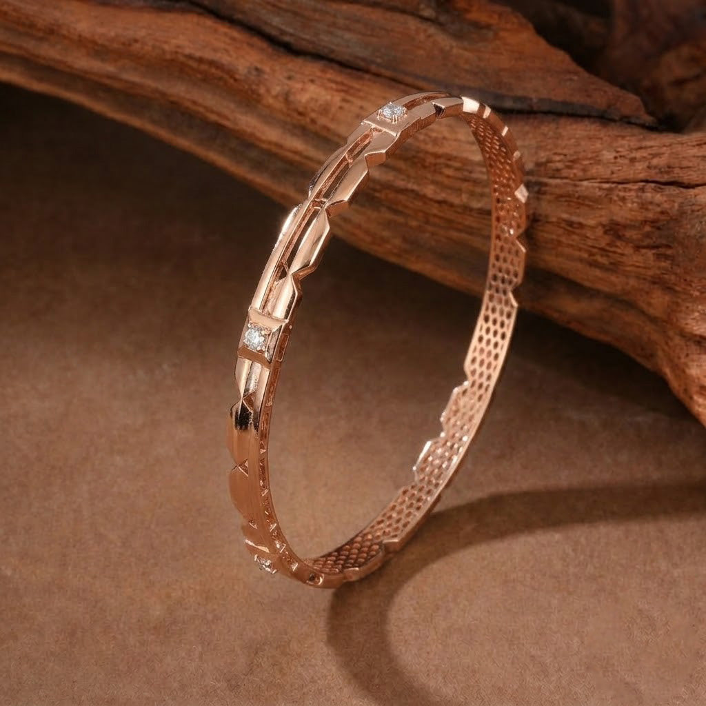 Lustrous Rose-Gold Textured Elegance Bangles