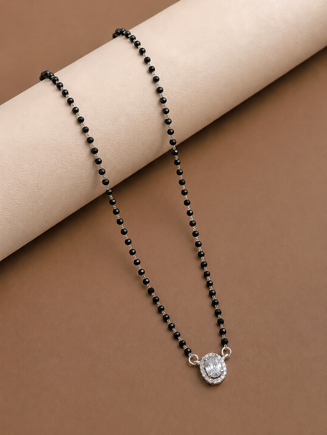 Refined Oval-Halo Solitaire Mangalsutra