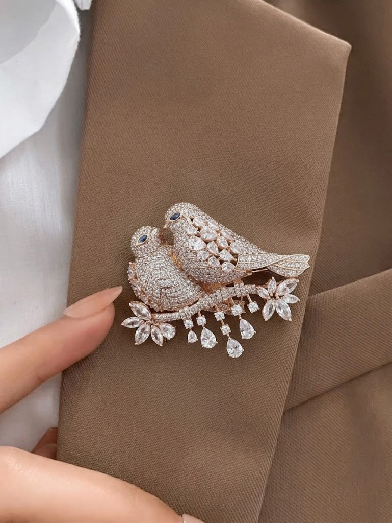 Enchanting Lovebirds Gem-Studded Brooch