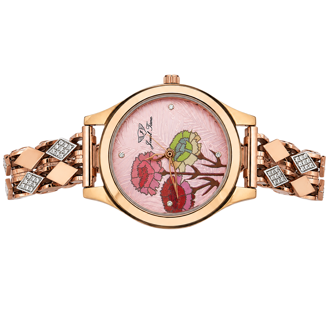 Jewel Time Artistic Floral Dial Diamond-Accent Ladies Wristwatch