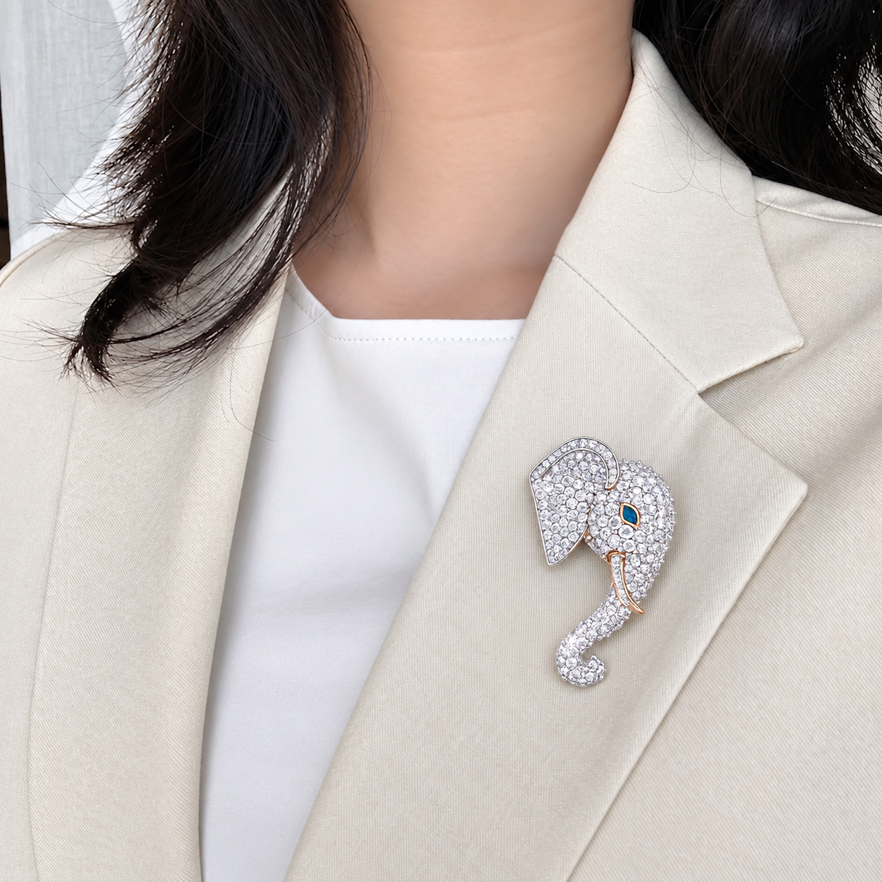 Majestic Full-Pavé Elephant Head Brooch