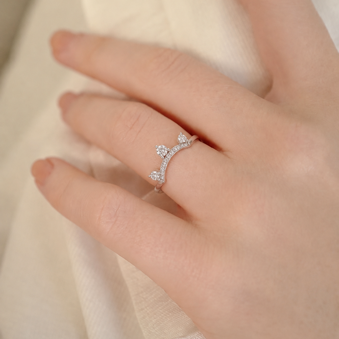 Regal Crown Three-Stone Silver Ring